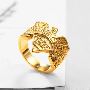 Quality 18k Gold Plated Gothic Skull Head Flying Soaring Custom Eagle Ring for mens male