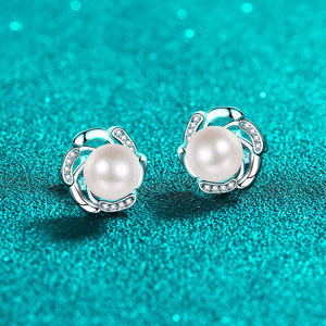 Boucles d'oreilles en argent S925 avec perles de moissanite, motif bourgeons de fleurs, élégantes, pour femmes, bijoux de mariage et de fête, vente en gros, personnalisation - Product Image 2