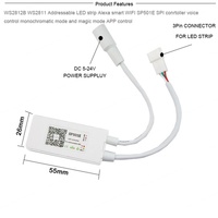 Contrôleur de bande LED WiFi SP501E WS2811 intelligent SPI Pixel, contrôle vocal via application, bande LED RGB adressable, DC5V-24V, garantie 2 ans