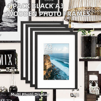 Bingkai Foto Kayu A3 4 Buah Warna Hitam untuk Dinding, Bingkai Foto Potret dan Lanskap untuk Rumah dan Kantor