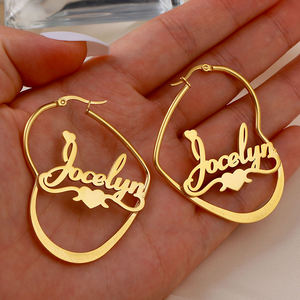 Venta caliente pendiente <span class=keywords><strong>de</strong></span> aro <span class=keywords><strong>de</strong></span> acero inoxidable nombre personalizado pendiente Aro para regalo <span class=keywords><strong>de</strong></span> joyería tamaño 30MM a 100MM - Product Image 3