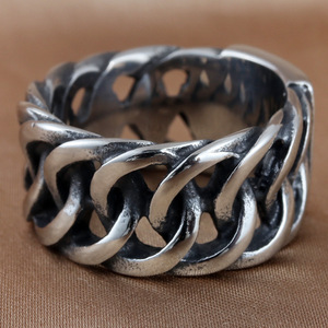 yunnique Men's Stainless Steel Hollow Chain <b>Ring</b> Geometric Design Silver Color Gift Jewelry 213051 - Product Image 2
