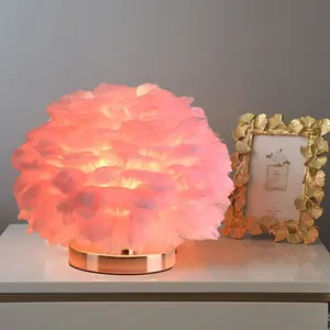 <strong>Feather</strong> Table Lamp Bedside Lamp E27 Creative <strong>Feather</strong> <strong>Lampshade</strong> for Home Living Room Bedroom - Product Image 1