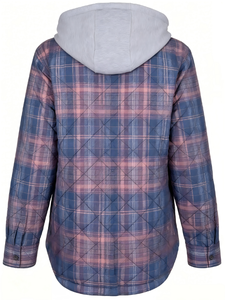 Chemise à carreaux pour <span class=keywords><strong>femme</strong></span> printemps-automne, chemise en flanelle à capuche, chemise chaude pour <span class=keywords><strong>femme</strong></span>, chemise décontractée tendance pour <span class=keywords><strong>femme</strong></span>, boutonnée - Product Image 4