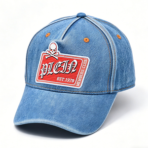 Washed Denim Baseball <b>Cap</b> with Skull Embroidery Vintage Distressed Adjustable Dad Hat for Men <b>Women</b> - Product Image 4