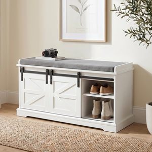 SENYU Farmhouse <b>Shoe</b> Rack <b>Bench</b> With <b>Storage</b> Seat White Wood 2-Tier Entryway Furniture Freestanding - Product Image 2