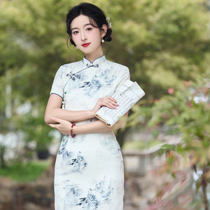 Qipao de Verano, Elegante Vestido Tradicional Chino, Estilo Juvenil para Estudiantes, <span class=keywords><strong>Cheongsam</strong></span> Largo Liso para Mujer, Precio de Fábrica - Product Image 6