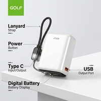 Batería Externa Portátil Mini de 10000mAh al por Mayor con Carga Rápida PD 20W, OEM, Metálica y con Pantalla LCD, Cable Integrado para Laptop