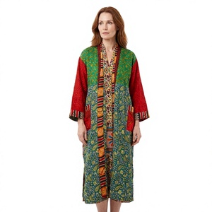 Kimono de bain en satin de soie imprimé floral vintage fait main pour femme, col en V, fermeture à cordon, lisse, respirant, long - Product Image 1