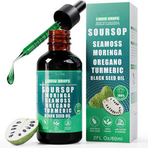Gocce Liquide di Soursop Bitters 10 in 1 con Muschio Marino, <span class=keywords><strong>Moringa</strong></span>, Curcuma, Olio di Semi Neri, Origano, Ashwagandha, Integratore per il Supporto Immunitario 60ml - Product Image 1