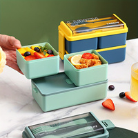 Boîte à bento double compartiment grande capacité, sans BPA, compatible micro-ondes, avec couvercle chauffable anti-fuite pour le bureau et l'école