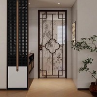 Porte de salle de bain ou de cuisine de style Neo-Chinois avec verre effet bambou filigrané, coulissante ou battante, style rétro.