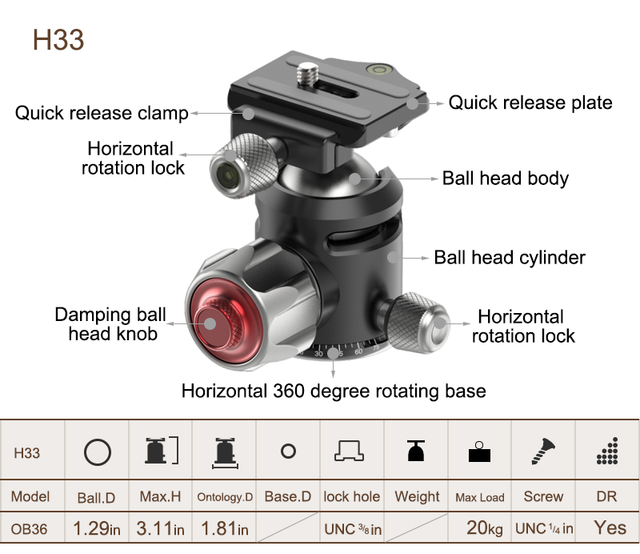 360 Degree Aluminium Dslr Camera Tripod Ball Head  Mount with Damping Mount Tripod