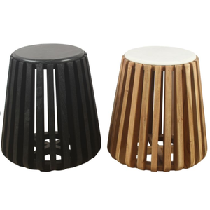 Mesa auxiliar redonda de madera de acacia natural y mármol blanco elegante, diseño contemporáneo duradero para muebles de sala de estar modernos - Product Image 6