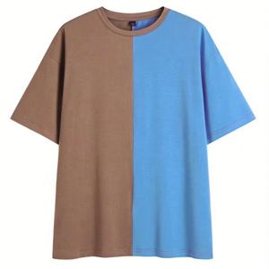 Camiseta Oversize Marrón y Azul de Media Corte para Hombre, Nueva Tendencia 2026, Hombros Caídos, Casual, Ecológica, Transpirable, 100% Algodón - Product Image 1