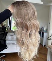 Perruque Naturelle Sans Couture de Qualité Supérieure en Cheveux Humains Vierges Européens Caucasiens, Couleur Balayage Champagne Doré Cendré, Qualité Salon, pour Femmes Blanches