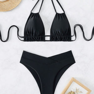 2026 verano traje de baño de lujo niñas Ins <span class=keywords><strong>Tiktok</strong></span> moda diamante metálico Halter Top traje de baño conjunto de 2 piezas frente lazo lateral Patchwork - Product Image 5