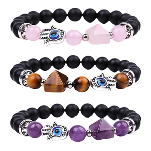 Gelang Manik-Manik Bentuk Bola Buatan Tangan Desain Mata Biru Kristal Amethyst Penyembuhan Elastis Unisex Perhiasan Trendi - Product Image 3