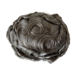 Remplacement de <span class=keywords><strong>cheveux</strong></span> humains vierges européens # Prothèse capillaire en PU 740 nœuds couleur brun <span class=keywords><strong>clair</strong></span> gris, unité complète à peau fine 8x10 pour hommes blancs - Product Image 2