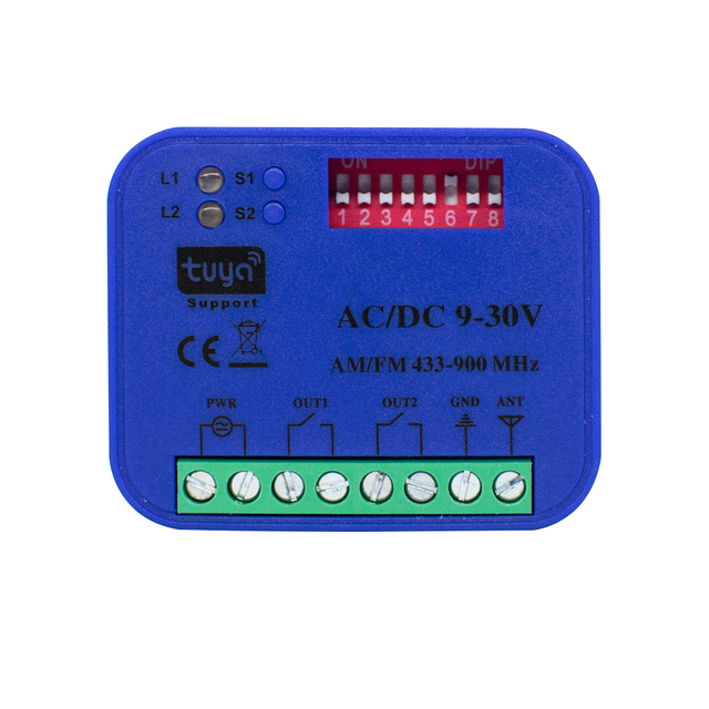 SMG-8122 WiFi 300-900MHz RF 9-30V Garage Door Gate Tuya Smart Controller Switch 2CH Receiver 433MHz 868MHz Transmitter
