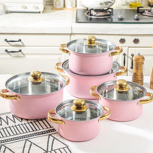 ชุดเครื่องครัวสเตนเลสสตีลสีชมพู 5 ชิ้น สำหรับร้านอาหารและโรงแรม หม้อต้มนม หม้อตุ๋น หม้อทำอาหารในครัว - Product Image 3