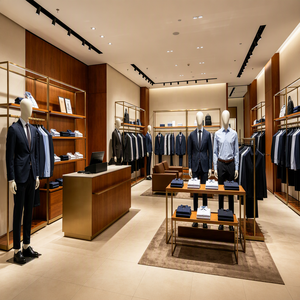 Système de présentoirs pour magasins de vêtements sur mesure, en <span class=keywords><strong>bois</strong></span> bleu et blanc, pour la vente au détail de mode - Product Image 5