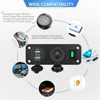Panel de Enchufes para Coche 3 en 1, Puerto USB Dual de 4.8A con Voltímetro LED, Interruptor Basculante de 3 Pines ON-OFF, Toma de Corriente de 12V para Encendedor de Cigarrillos