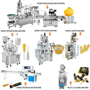 Stoples madu otomatis dapat botol sendok mengisi mesin Capping jalur produksi madu tas kantong Sachet garis kemasan