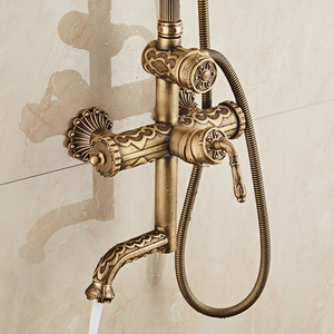 Ensemble <span class=keywords><strong>de</strong></span> <span class=keywords><strong>douche</strong></span> rétro européen en laiton tout en laiton eau froide et chaude antique sculpté pommeau <span class=keywords><strong>de</strong></span> <span class=keywords><strong>douche</strong></span> <span class=keywords><strong>mitigeur</strong></span> fini brossé - Product Image 4