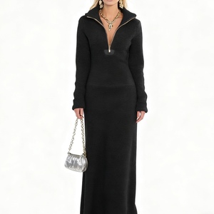 Vestidos Casuales de Manga Larga con Cuello Polo y Cremallera, Forrados de Felpa, Ajustados, para Mujer, Moda Otoño/Invierno - Product Image 3