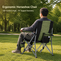 Chaise de camping et de pêche pliable portable Green Horseshoe avec poche latérale en tissu Oxford, porte-gobelet et sac de transport