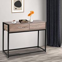 Console d'entrée Couloir avec 2 tiroirs Table de canapé étroite en bois et métal avec deux compartiments de rangement Marron