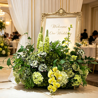 Rangée de fleurs artificielles vert forêt et jaunes pour mariage, longues fleurs au sol, accessoire de toile de fond pour mariage en extérieur