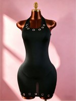 Robe moulante mini vintage sexy sans manches à dos nu avec anneau métallique pour femme, collection printemps-été