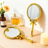 Miroir de Maquillage Portable Rétro Européen Double Face/Unilatéral avec Poignée Antique, Mignon et Idéal pour Table de Coiffure