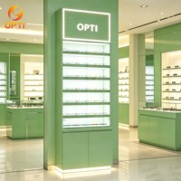 Vitrine d'exposition murale LED personnalisée avec éclairage optique, verrouillable, en verre, pour lunettes, pour magasin de vente au détail d'optique