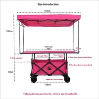 Chariot pliant robuste de 420 L de haute qualité, réglable en hauteur sur 4 positions, avec auvent rose et roues larges, idéal pour le camping et les chariots de vente.