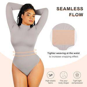 Custom Plus Size Outono Inverno Alto Estiramento Top Sólido Uma Peça Macio Sem Costura Manga Longa Shapewear <span class=keywords><strong>Bodysuit</strong></span> Slim Shapewear para - Product Image 2