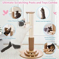 Jouet multifonctionnel pour chat : Griffoir en bois naturel avec boule tournante, brosse auto-nettoyante et jouet suspendu pour animaux de compagnie