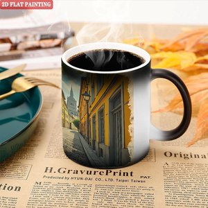 Frosted <b>Ceramic</b> Mug 11oz Black Heat Sensitive Daily Use <b>Cup</b> With 2D Flat Painting Design - Product Image 5