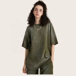 Women's Custom Streetwear T-<b>Shirts</b> Knitted 100% Cotton Washed Gradient Colors Breathable Soft Anti-Shrink - Product Image 1