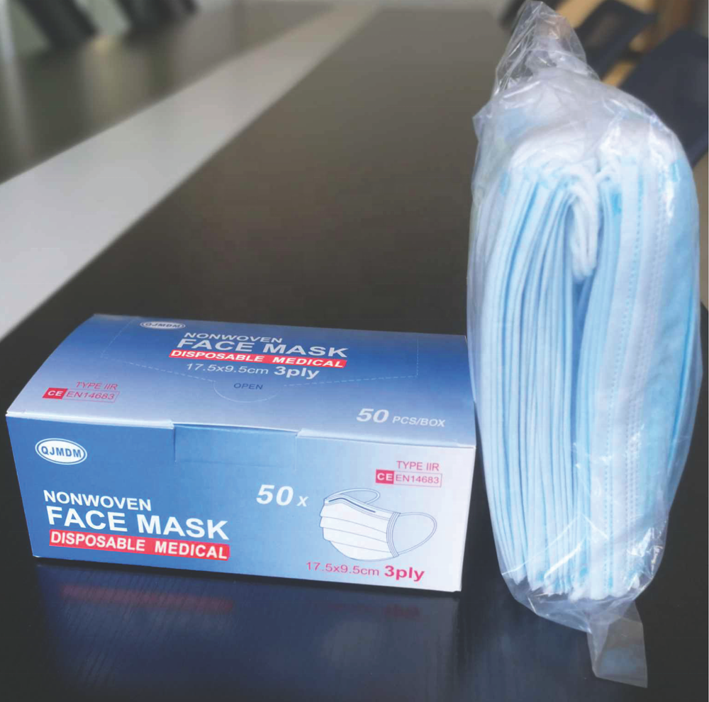 Masque facial chirurgical jetable Non-tissé, fabricant bon marché de chine avec emballage personnalisé avec CE ISO13485