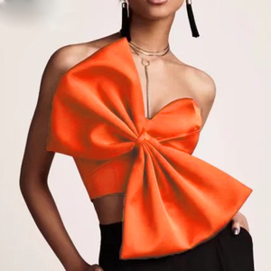 เสื้อครอปท็อปแฟชั่นสำหรับผู้หญิง แบบสายเดี่ยวผูกโบว์ 3 มิติ สไตล์เซ็กซี่ เหมาะสำหรับฤดูร้อน ขายตรง - Product Image 4