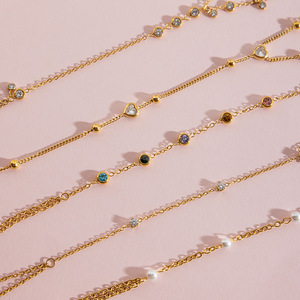 Bracelets chaîne connectés en acier inoxydable plaqué or 18 carats avec zircons colorés, inaltérables, pour femmes - Vente en gros à prix réduit - Product Image 3