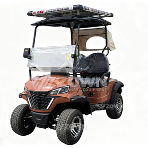 Carrito de golf eléctrico de 2 plazas naranja con techo y parabrisas para transporte de corta distancia - Product Image 1