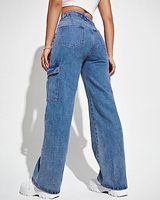 Fabricant OEM de pantalons : Pantalon crayon large respirant taille haute coupe ample en jean de coton avec poches pour femme - Style streetwear