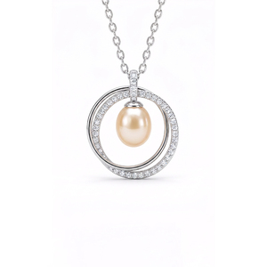 Dainty CZ Hoop Circle Pink Rice Freshwater Pearl Dangle Necklace <b>Silver</b> Plated Copper Jewelry Floating Pearl <b>Choker</b> Women - Product Image 1