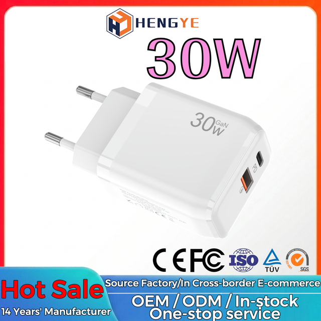 Certified Safe 30W Dual Port Wall Charger PD QC3.0 USB C USB a Fast Charging  Mobile Phones CE FCC Wall Adapter