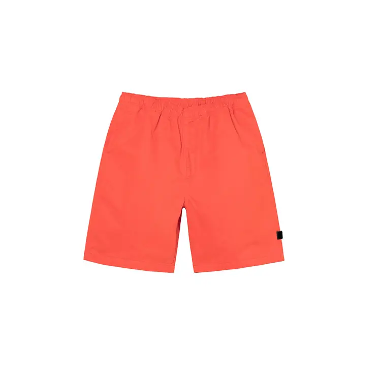 Özel erkek moda % 100% polyester neon turuncu bayrak etiket diz boyu baggy plaj yüzme şortu