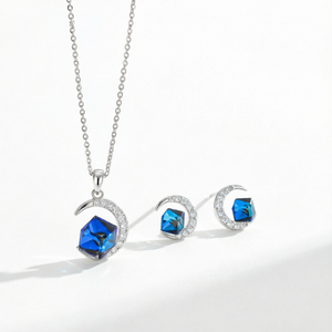 925 <b>Sterling</b> <b>Silver</b> Moon Jewelry <b>Set</b> Necklace and Stud <b>Earrings</b> for Women Wedding Anniversary Gift - Product Image 1